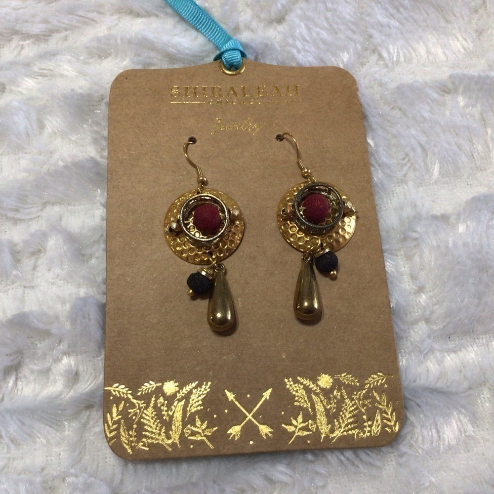 NEW Shiraleah Saundra Gold Red Black Dangle Earrings